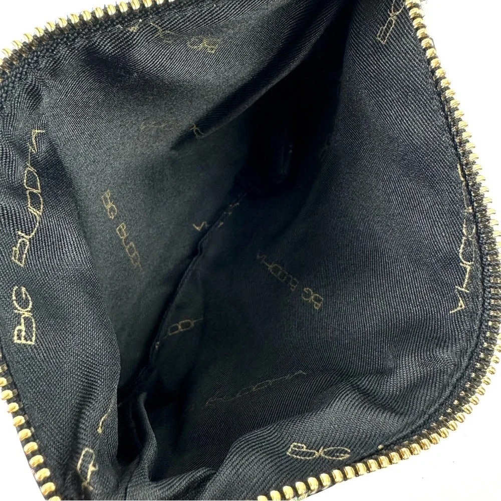 Big Buddha Clutch Black‎ Faux Leather Floral Makeup Cosmetic Bag Pouch Brand New
